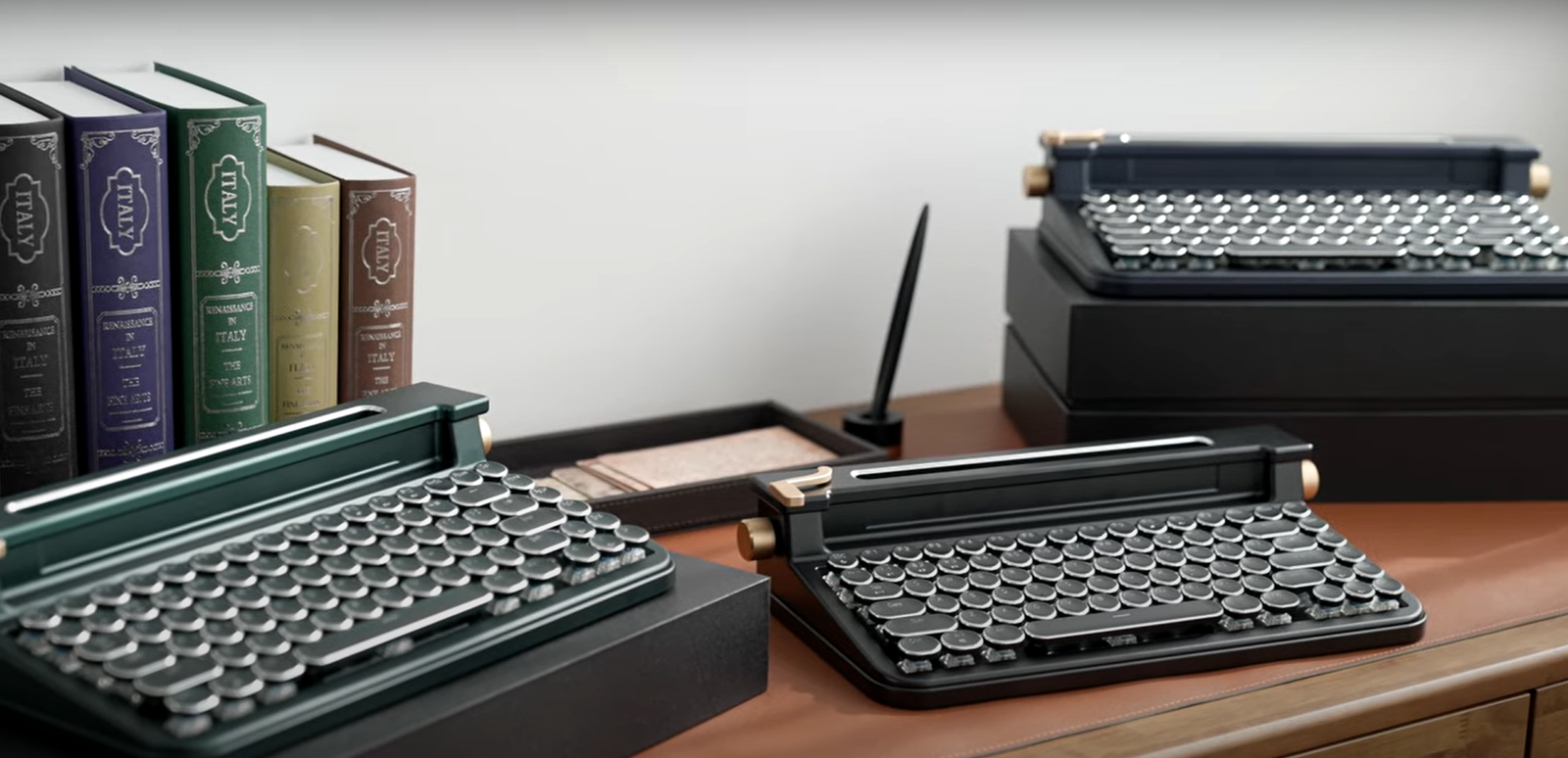 FINEDAY Keyboard 3.0, Blue Switch, Retro Wireless Mechanical Keyboard, Typewriter Designed, Bluetooth 5.0 & USB Up To 4 Devices, For Desktop PC/Laptop Mac/Phone (83 Aluminum Keycap-Navy